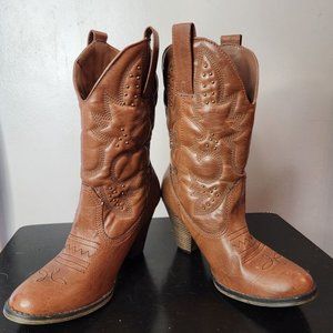 MIA LaRue Cowboy Boots Coastal Cowgirl High Heels Studded Women Shoes Size 7